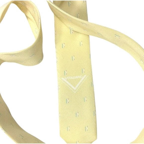 VITALIANO PANCALDI VINTAGE Men's 100% Silk Necktie LUXURY Yellow Art W:3.2" EUC - Picture 3 of 5